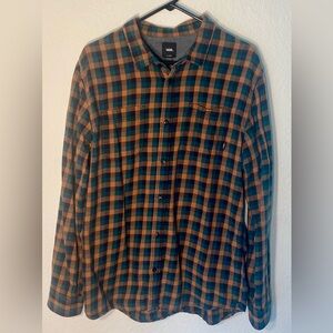 Vans Plaid Flannel Shirt - Teal & Rust, Size XL
